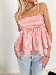 Damskie karcie chronstyle Kobiety siatka patchworkowa bez rękawów pasek spaghetti camis y2k plon tops vintage seksowna kwadratowa szyja solidna kamizelka 230516