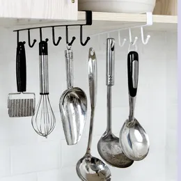 Bathroom Shelves Iron 6 Hooks Storage Shelf Wardrobe Cabinet Metal Under Shelves Mug Cup Hanger Bathroom Kitchen Organizer Hanging Rack Holder 230516