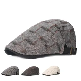 Spring Summer Retro Berets Hats for Men Cotton Peaked Cap Flat Newsboy Hat Adjustable Plaid England Street Painter Caps