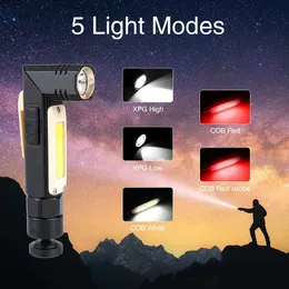 LED Torches Magnetic Rechargeable Flashlight COB Super Bright Multi-functional Headlamp 5 Working Mode with side Light USB Charging Waterproof Camping