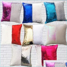 Kuddefodral 13 Styles DIY SubliMation Sequin Fashion Doule Side Reversible Magic Home Office Cushion Decoration Drop Delivery Garde DHG28