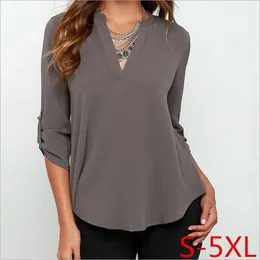 Women's Blouses Shirts Feminino decote em v manga curta lanterna chiffon solto blusa camisa vero feminino topos EFF-6115 P230517