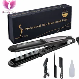 Curling Irons Professional Steam Hair Straightener Ceramic Vapor Flat Seam Straightening Curler Steamer Styling Tool 230517