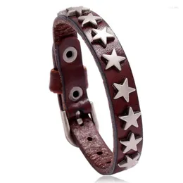 Bracelets de charme Moda Punk Stars Bracelet Belt Belt Genuine Leather Bads Charms Wrists Vintage Retro Wrap Bangle Mulheres Men Jóias Casuais