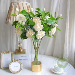 Decorative Flowers 58cm Single Camellia Simulation Flower Gardenia Bouquet Christmas Year Decoration False Room Layout