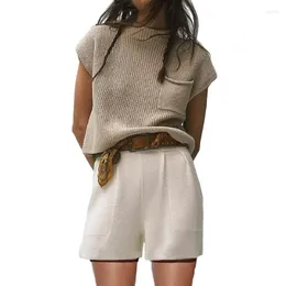 Damen-Trainingsanzüge, zweiteilige Outfits, Damen-Ästhetik der 2000er Jahre, ärmelloses Pullover-Crop-Top und Shorts mit Taschen, lässiges Lounge-Set Y2k