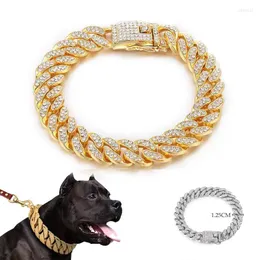 Kołnierze dla psów kołnierz łańcucha z diamentowym luksusowym materiałem metalowym 1,25 cm szerokość perro rap hip hop kubańskie mody biżuterii