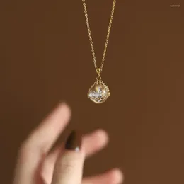Colares de pingentes de colar de cristal de aço inoxidável colar de bola de vidro de vidro de vidro colar de alta qualidade de alta qualidade de ponta de ouro de 18k