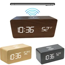 Reloj despertador con acabado de madera Zunammy con almohadillas de carga Qi de carga inalámbrica para teléfono - Negro