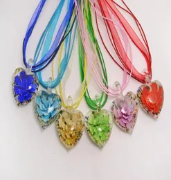 Charm Hartvorm Art Murano Lampwork Glass Pendant ketting Bloemen binnen voor vrouwen