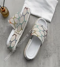 2022 Slippers Womens Fashion Embroidered Canvas Designer Slides Slip On Slipper Girls Canvas Covered Platform Sandals size 35455442354