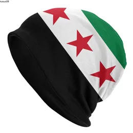 Beanie/Skull Caps Syrian Arab Republic Three Red Star Syria Flag Slouchy Beanie Trend Winter Warm Skullies Beanies Hat Vuxen stickad Bonnet Cap J230518