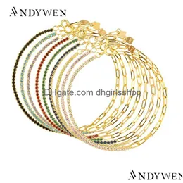 Bangle Andywen 925 Sterling Sier Sier Rainbow Cyrron Bransoletka Kobiet moda moda biżuteria rock punka kolorf cZ prezent 220831 Drop Deliv DHG3K