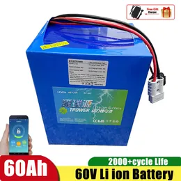 60V 60AH 리튬 이온 배터리 BMS 16S LI ION 용 3000W 자전거 사전 자전거 스쿠터 스쿠터 오토바이 납산 교체 + 10A 충전기