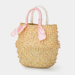 Totes Round Nature Straw Crystal Bucket Bags for Women Summer Handmade Large Beach Rattan Woven Basket Bag Holiday High Quality 230509