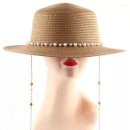 Berets Sunscreen Sun Hat Ladies Korean Version Of The Sunshade Small Flat Top Outdoor Beach Straw Pearl Chain Wholesale