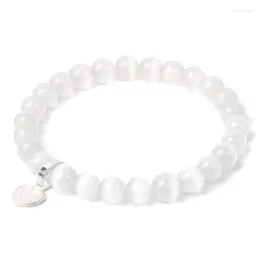 Strand 8 Mm White Moonstone Beads Bracelets Women Mineral Stone Balance Yoga Mala Prayer Braelet Men Classic Handmade Stretch Bangle