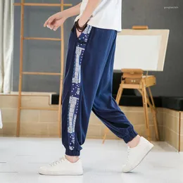 Men's Pants Linen 2023 Caual Chinee Printing Cotton Ummer Tyle Men' Pant Flap TilTing Harem Vintage Looe