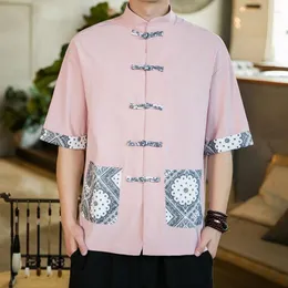 Camisas de vestido masculinas Camisa de tang vintage estilo chinês de gelo fino de seda casual casual manga curta zen jaqueta floral blusa floral
