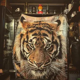 Vintage Car Blanket Tiger Head Fierce Tiger Art Wind Sand Hair Blanket Blanket Fine Layup Blanket 3D Tiger Head Blanket Package