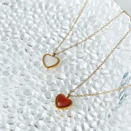 Bröllop smycken sätter hjärt carnelian halsband för kvinnor rostfritt stål rött sten hjärta dainty eleganta minimalistiska smycken dropship artiklar 230517