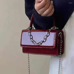 Worki wieczorowe Projekt łańcucha posłańca dla kobiet w stylu vintage kobiety patentowe skórzane torba na ramię małe kwadratowe torebki torebki ze sprzęgłem żeńskie
