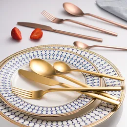 أدوات المائدة مجموعات Nalkin Matte Gold Gold Caltlery Stainless Stainsal Silverware Set Set Flatware Drop 230518