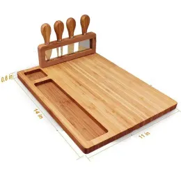 14x11x0.6inChes grande queijo de bambu bloqueios de bloqueios de charcutaria com ferramenta de corte para presente ideal para utensílios de cozinha GG por atacado