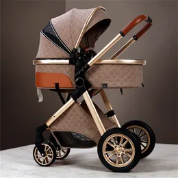 Utomhus Street Mother barnvagn Portabla avslappnade barnvagnar Black Brown Alloy Rack Listan Baby Cart 3 In 1 High Landscape Cotton BA01 C23
