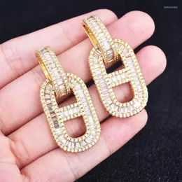 Dangle Earrings 2023 Trend Drop Luxury Geometry Pig Nose Inlay Full Shiny Small Zircon Vintage Piercing Jewelry For Women Wedding Party