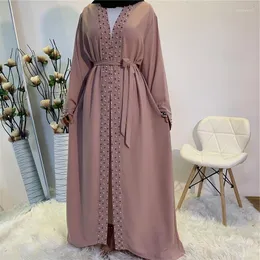 Ethnische Kleidung Neueste muslimische Abayas für Frauen Islamische Mode Perlen Kimono Robe Bescheidenes Kleid Lange elegante Strickjacken Vorne offen Abaya