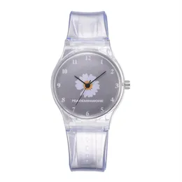 Small Daisy Jelly Watch Students Girls Cute Cartoon Chrysanthemum Silicone Watches Transparent Band Grey Dial Wristwatches325z