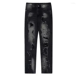 Jeans da uomo 2023 Pantaloni Hip Hop punk tinta unita semplici Streetwear Uomo Donna Svasato Distrutto strappato Nero Blu