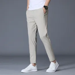 Men's Pants Ankle Length Ice Silk Men Trousers Black Khaki Korea Thin Summer Casual Suit Pants Chandals Man Formal Clothes 230518