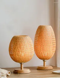 Lampy stołowe Bamboo Tkaving Lampa Kreatywna ręcznie robiona rattan sypialnia restauracja BEZPUSKA BEZPUSKIE ŚWIATŁO