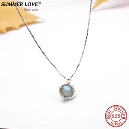 Kolye Kolyeleri Orijinal 925 STERLING Gümüş Suçlama Labradorit Kolye Kolye Kadınlar için İnce Mücevher Doğa Taş Gemisi Bijoux Femme 230518