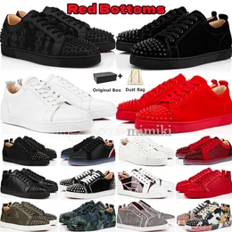 With box Designer Loafers Casual shoe low christians for Sale Red Sole Low men women Fashion cut leather splike vintage Glitter Flat luxury Trainers sneakers big 36-47