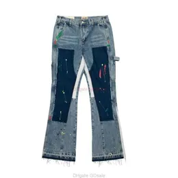Fashion Designer Clothing Galleries Denim Pants Galleryes Depts Heavy Industry Speckled Graffiti Micro Horn Structure Spliced Loose Contrast Jeans for Men Women