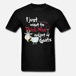 Men's T Shirts Men Tshirt Drink Wine And Pet My Goats Funny Goat Shirt Women T-Shirt Tees Top