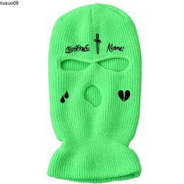 Beanie/Skull Caps 2021 New Winter Warm Ski Mask Cappelli 3-Hole Knit Full Face Cover Balaclava Hat Unisex Funny Party Ricamo Berretti Cappelli da equitazione J230518