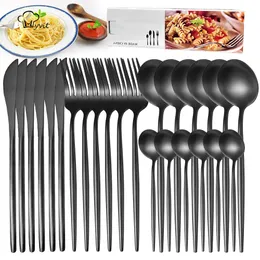 Servis uppsättningar servis gaffel knivsetet 4-24 st cutlery set köksilver plattvaror bordsvaror för hem restaurang stek knivsked 230518