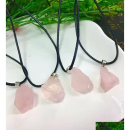 Collane con ciondolo Natural Irregar Pink Rough Stone Healing Rose Quartz Crystal Gemstone Collana Gioielli da donna Drop Delivery Dhgarden Dhrie