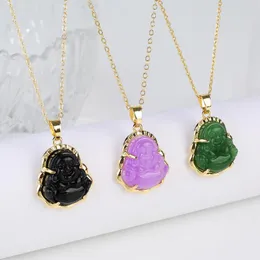 Pendant Necklaces 9 Color Crystal Buddha Women Girls Amulet Chinese Style Maitreya Necklace Jewelry Wholesale Accessories