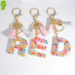 New A-Z Dazzle Rubber Filled Initials Keychain Tassel Pendant Cute Women Girls Car Purse Bag Ornaments Partty Accessories Gift