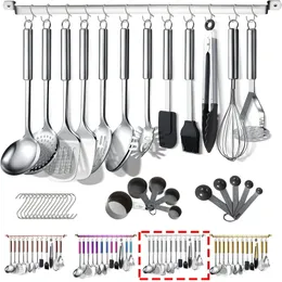 Küchenutensilien-Set, 37-teilig, Kochutensilien-Set aus Edelstahl, Küchenhelfer, Kochgeschirr mit Haken zum Aufhängen, Küchenutensilien-Set
