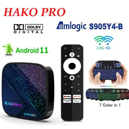 Hako Pro Smart TV Box Android 11 Google 인증 AMLOGIC S905Y4 DUAL WIFI BT5 4K TV BOX MEDIA PLAYE PLAYER DOLBY 옵션 미니 키보드가있는 상단 상자