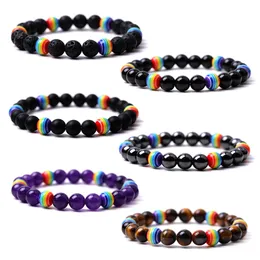 Harz Regenbogen 8mm Stein Bunte Perlen Armband Tigerauge Lila Quarz Achate Armreif für Frauen Yoga Schmuck