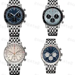 Luxury Sapphire Glasses Designer Watch Plated Silver Wristwatch Navitimer Montre Homme Leather Strap Boyfriend Mature Wristwatches As Gift Formal XB10