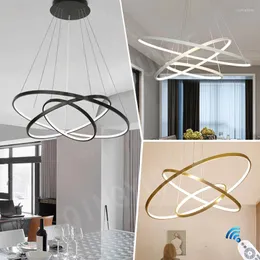 펜던트 램프 LED 조명 거실 서스펜션 침실 홈 장식 반지 매달려 램프 부엌 광선 고정 장치를위한 현대적인 디자인