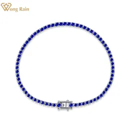 Pulseira wong chuva 100% 925 prata esterlina safira esmeralda rubi criado moissanite pedra preciosa tênis corrente pulseira pulseira jóias finas